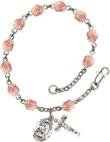 Bonyak Jewelry St. Gerard Majella Silver Plate Rosary Bracelet 6mm Fire Polished Beads - Every Birth Month Color in Kuwait