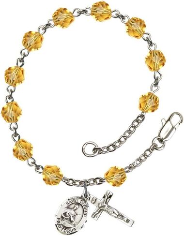 Bonyak Jewelry St. Gerard Majella Silver Plate Rosary Bracelet 6mm Fire Polished Beads - Every Birth Month Color in Kuwait