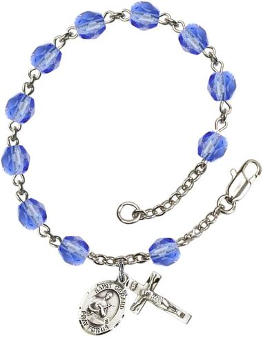 Bonyak Jewelry St. Gerard Majella Silver Plate Rosary Bracelet 6mm Fire Polished Beads - Every Birth Month Color in Kuwait
