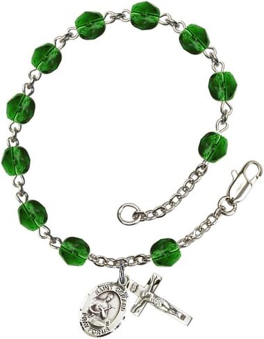 Bonyak Jewelry St. Gerard Majella Silver Plate Rosary Bracelet 6mm Fire Polished Beads - Every Birth Month Color in Kuwait