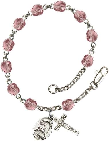 Bonyak Jewelry St. Gerard Majella Silver Plate Rosary Bracelet 6mm Fire Polished Beads - Every Birth Month Color in Kuwait