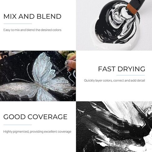 Nicpro Black Large Acrylic Paint Set (69 oz, 2040 ml) Rich Art Painting Supplies Non Toxic for Multi Surface, Canvas, Wood, Leather, Fabric Stone Craft, for Kid & Adult with Pump in Kuwait