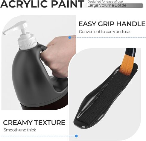 Nicpro Black Large Acrylic Paint Set (69 oz, 2040 ml) Rich Art Painting Supplies Non Toxic for Multi Surface, Canvas, Wood, Leather, Fabric Stone Craft, for Kid & Adult with Pump in Kuwait