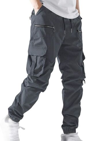 Mens Joggers with Pockets Drawstring Casual Lightweight Stretch Chino Pants Slim Fit Workout Golf Cargo Sweatpants in Saudi Arabia