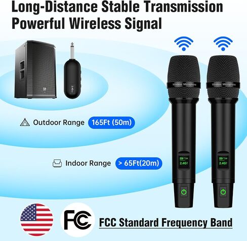 HINGTAT Wireless Microphone, 2.4GHz Professional Handheld Mic for Singing with 6.35MM(1/4"") and 3.5MM(1/8"") Rechargeable Receiver for Karaoke, Church, Speech, Wedding, PA System, Black in Saudi Arabia