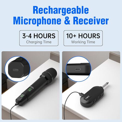 HINGTAT Wireless Microphone, 2.4GHz Professional Handheld Mic for Singing with 6.35MM(1/4"") and 3.5MM(1/8"") Rechargeable Receiver for Karaoke, Church, Speech, Wedding, PA System, Black in Saudi Arabia
