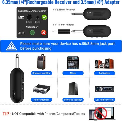 HINGTAT Wireless Microphone, 2.4GHz Professional Handheld Mic for Singing with 6.35MM(1/4"") and 3.5MM(1/8"") Rechargeable Receiver for Karaoke, Church, Speech, Wedding, PA System, Black in Saudi Arabia