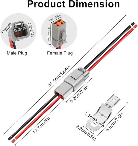 Linkstyle 5 Pair DTP 2Pin 12 AWG Cable Wire Connector, 2 Way DT Automotive Waterproof Electrical Connector Male Female Plug Wiring Harness in Saudi Arabia
