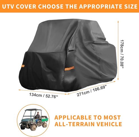 X AUTOHAUX UTV Cover for Kawasaki Mule SX Waterproof Side by Side Cover Outdoor Sun Rain Storage Protection 210D-PU Black 271x134x178cm in Saudi Arabia