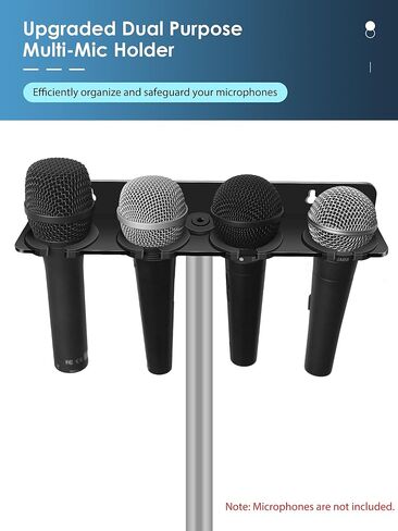 Multi microphone holder for wall (Aluminum) for Handheld Dynamic Wired and Wireless, Multiple Mic Organizer for Mic Stand, Rubber padding/Wall Mounted or Mounts to 5/8"-27 or 3/8"-16 threaded Stand in Kuwait
