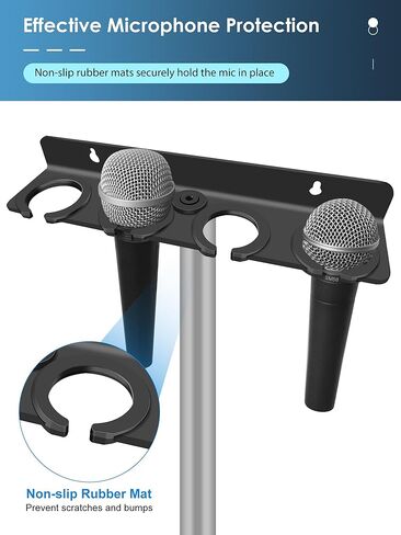 Multi microphone holder for wall (Aluminum) for Handheld Dynamic Wired and Wireless, Multiple Mic Organizer for Mic Stand, Rubber padding/Wall Mounted or Mounts to 5/8"-27 or 3/8"-16 threaded Stand in Kuwait