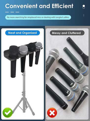 Multi microphone holder for wall (Aluminum) for Handheld Dynamic Wired and Wireless, Multiple Mic Organizer for Mic Stand, Rubber padding/Wall Mounted or Mounts to 5/8"-27 or 3/8"-16 threaded Stand in Kuwait