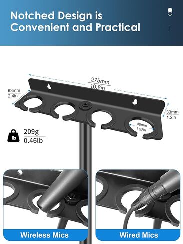 Multi microphone holder for wall (Aluminum) for Handheld Dynamic Wired and Wireless, Multiple Mic Organizer for Mic Stand, Rubber padding/Wall Mounted or Mounts to 5/8"-27 or 3/8"-16 threaded Stand in Kuwait