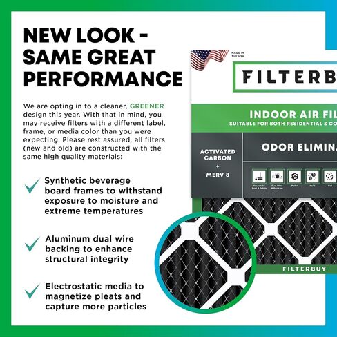 Filterbuy 16x25x1 فلتر هواء MERV 8 مزيل الرائحة (6 عبوات)، استبدال مرشحات هواء فرن HVAC AC المطوية بالكربون المنشط (الحجم الفعلي: 15.50 × 24.50 × 0.75 بوصة) in Saudi Arabia