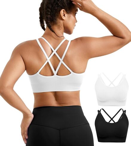 Women Sports Bras Pack - Crisscross Back Padded Longline Yoga Workout Top Low Impact Activewear in Saudi Arabia
