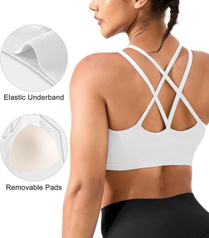 Women Sports Bras Pack - Crisscross Back Padded Longline Yoga Workout Top Low Impact Activewear in Saudi Arabia