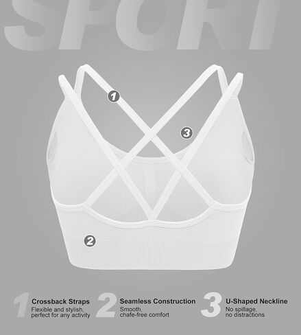 Women Sports Bras Pack - Crisscross Back Padded Longline Yoga Workout Top Low Impact Activewear in Saudi Arabia