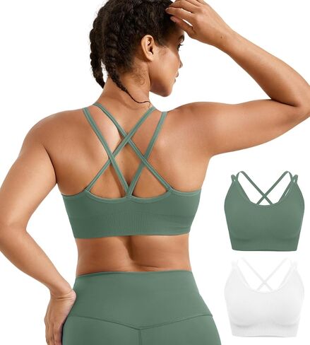 Women Sports Bras Pack - Crisscross Back Padded Longline Yoga Workout Top Low Impact Activewear in Saudi Arabia