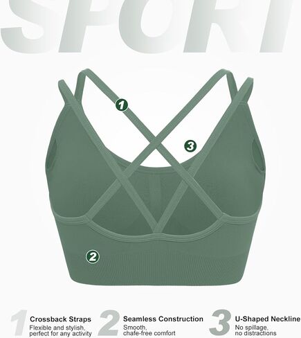 Women Sports Bras Pack - Crisscross Back Padded Longline Yoga Workout Top Low Impact Activewear in Saudi Arabia