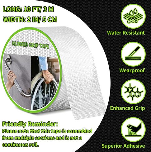 شريط مطاطي للقبضة، شريط غير قابل للانزلاق، لاصق معزز قوي للغاية للإمساك الآمن والاحتكاك - مثالي للأدوات والأدوات والأعمال اليدوية والمزيد (أسود، 4 بوصات × 10 أقدام) in Kuwait