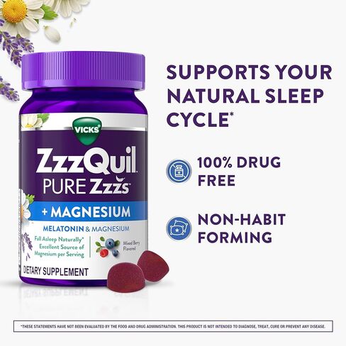 zzzquil pure zzzs + المغنيسيوم ، والمساعدة في النوم ، والسيترات المغنيسيوم ، والميلاتونين ، والميلاتونين 2mg ، وأدوات النوم للبالغين ، ونكهة التوت المختلطة ، و 60 صغار نوم in Kuwait