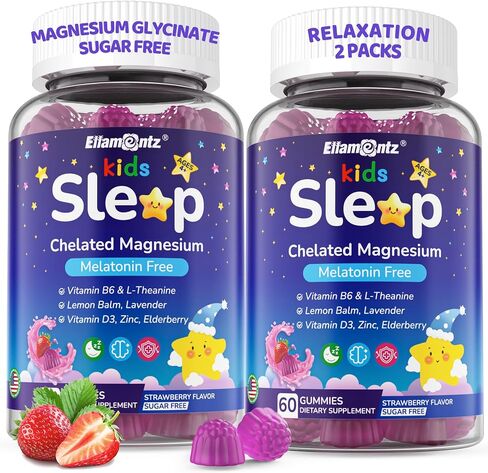 Kids Sleep Gummies, NO Melatonin Sleep Aid Gummies w/Magnesium Glycinate, Magnesium Malate, L-Theanine, Lavender, B6, Zinc, D3K2 for Restful Sleep, Relax Brain & Muscle, Immune Support, Non-GMO 2Pack in Saudi Arabia