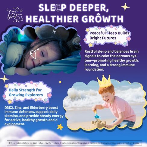 Kids Sleep Gummies, NO Melatonin Sleep Aid Gummies w/Magnesium Glycinate, Magnesium Malate, L-Theanine, Lavender, B6, Zinc, D3K2 for Restful Sleep, Relax Brain & Muscle, Immune Support, Non-GMO 2Pack in Saudi Arabia