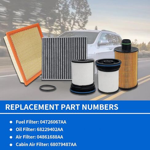 Fuel Filter Kit with Oil/Air/Cabin/Filter Kit Compatible with Grand Cherokee 3.0L Diesel 2014-2020 Replaces 04726067AA 68229402AA 04861688AA 68079487AA in Saudi Arabia