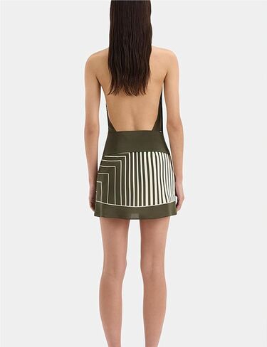 Huaqiao Women Striped Halter Mini Dress Backless Cowl Neck Belted Wrap Sexy Party Cocktail Short Bodycon Dresses in Kuwait