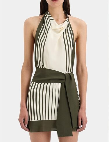 Huaqiao Women Striped Halter Mini Dress Backless Cowl Neck Belted Wrap Sexy Party Cocktail Short Bodycon Dresses in Kuwait