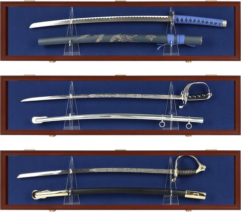 DisplayGifts 1 Sword Sabre Display Case خزانة حامل حامل جدار رف صندوق الظل قابل للقفل باب أسود من الداخل، مع إطار من خشب الماهوجني in Saudi Arabia