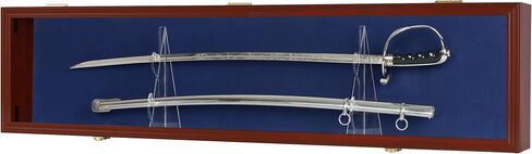 DisplayGifts 1 Sword Sabre Display Case خزانة حامل حامل جدار رف صندوق الظل قابل للقفل باب أسود من الداخل، مع إطار من خشب الماهوجني in Saudi Arabia