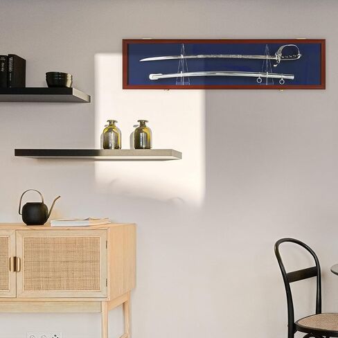 DisplayGifts 1 Sword Sabre Display Case خزانة حامل حامل جدار رف صندوق الظل قابل للقفل باب أسود من الداخل، مع إطار من خشب الماهوجني in Saudi Arabia