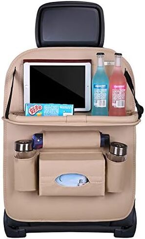 Premium PU Leather Backseat Seat Organizer with Foldable Table, Multi-Storage Pockets and Adjustable Buckle Strap for Automobiles in Saudi Arabia