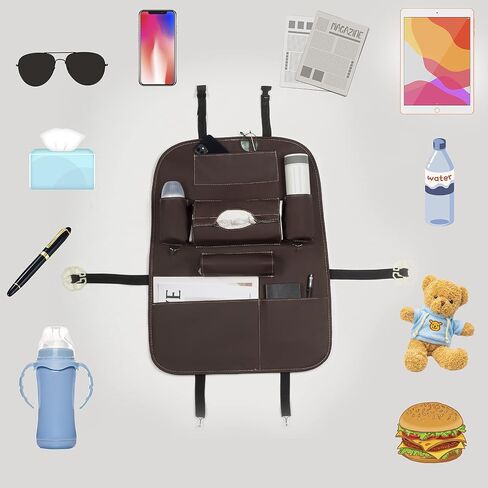 Premium PU Leather Backseat Seat Organizer with Foldable Table, Multi-Storage Pockets and Adjustable Buckle Strap for Automobiles in Saudi Arabia