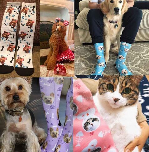 Personalized Photo Socks Add Pet Face on Crew Socks for Men Women Boy Girl Turn Your Dog Cat Face into Socks in Saudi Arabia