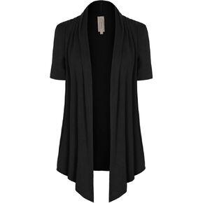 MixMatchy Women's Basic Short Sleeve Draped Open Front Cardigan Lightweight Summer Vest (S-3XL, Made in USA) in Kuwait