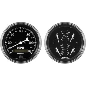 Autometer 1700 Gauge Kit ، 2 PC ، Quad & Speedsometer ، 3 3/8 "، Tyme Black Old in Kuwait