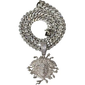 Iced Miami Cuban Chain Netclace Choker Stain 12 مم 20 بوصة ، 14K أبيض الذهب اللامسق الكوبي ، Greek God Medusa Head Pendant ، Medusa Charm ، Niced Chain Netlace in Kuwait