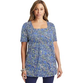 Jessica London Women's Plus Size Stretch Cotton Square Neck Tunic in Kuwait