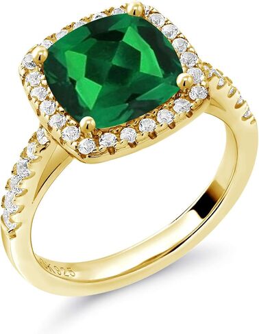 18K الذهب الأصفر المطلي بالأحجار الكريمة الحجر والأحجار الكريمة وايت Moissanite Halo Solitaire خاتم الخطوبة للنساء | وسادة 8mm مع لهجات مستديرة | زفاف الذكرى الوعد الذهب خاتم الذهب | الأحجام 5-9 in Saudi Arabia