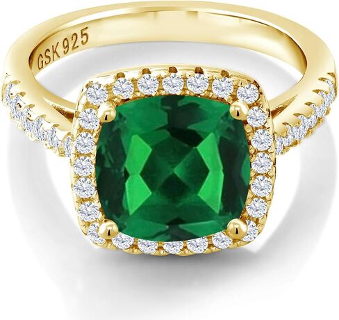 18K الذهب الأصفر المطلي بالأحجار الكريمة الحجر والأحجار الكريمة وايت Moissanite Halo Solitaire خاتم الخطوبة للنساء | وسادة 8mm مع لهجات مستديرة | زفاف الذكرى الوعد الذهب خاتم الذهب | الأحجام 5-9 in Saudi Arabia