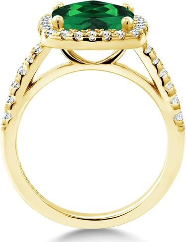 18K الذهب الأصفر المطلي بالأحجار الكريمة الحجر والأحجار الكريمة وايت Moissanite Halo Solitaire خاتم الخطوبة للنساء | وسادة 8mm مع لهجات مستديرة | زفاف الذكرى الوعد الذهب خاتم الذهب | الأحجام 5-9 in Saudi Arabia