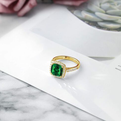 18K الذهب الأصفر المطلي بالأحجار الكريمة الحجر والأحجار الكريمة وايت Moissanite Halo Solitaire خاتم الخطوبة للنساء | وسادة 8mm مع لهجات مستديرة | زفاف الذكرى الوعد الذهب خاتم الذهب | الأحجام 5-9 in Saudi Arabia