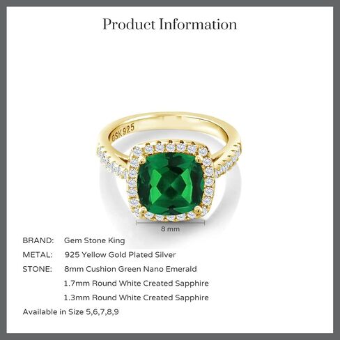 18K الذهب الأصفر المطلي بالأحجار الكريمة الحجر والأحجار الكريمة وايت Moissanite Halo Solitaire خاتم الخطوبة للنساء | وسادة 8mm مع لهجات مستديرة | زفاف الذكرى الوعد الذهب خاتم الذهب | الأحجام 5-9 in Saudi Arabia