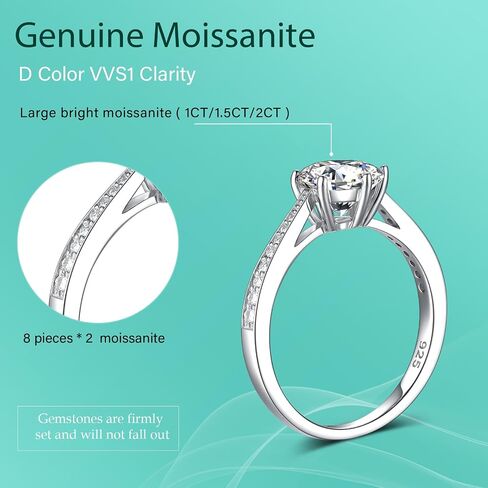 Moissanite Rings for Women, Sterling Silver Lab Created Diamond Engagement Promise Wedding Ring Bands for Her (1.5 carat, 9.5) in Saudi Arabia