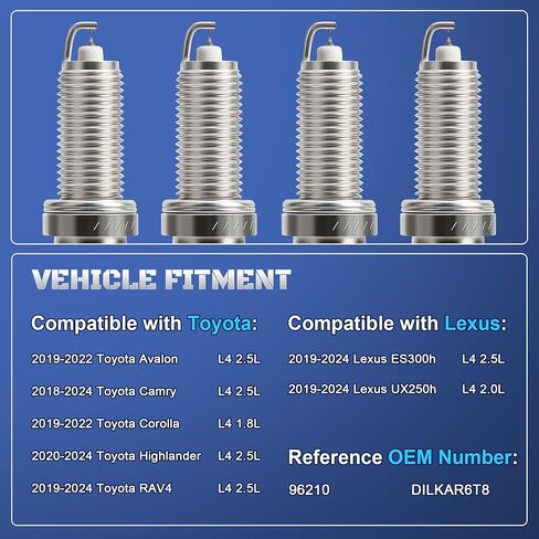 مزدوج Iridium Spark Plugs 4 Pack Fits for 2018-2024 Toyota Camry Corolla Highlander RAV4 Avalon & Lexus ES300H UX250H L4 1.8L 2.5L 2019 2020 2021 2022 2023 2024 استبدال 96210 ، DILKAR6T8 in Saudi Arabia