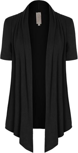 MixMatchy Women's Basic Short Sleeve Draped Open Front Cardigan Lightweight Summer Vest (S-3XL, Made in USA) in Kuwait