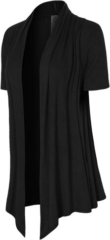 MixMatchy Women's Basic Short Sleeve Draped Open Front Cardigan Lightweight Summer Vest (S-3XL, Made in USA) in Kuwait
