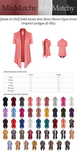 MixMatchy Women's Basic Short Sleeve Draped Open Front Cardigan Lightweight Summer Vest (S-3XL, Made in USA) in Kuwait